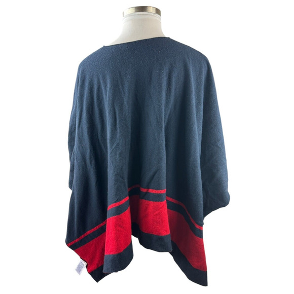 Lauren Ralph Lauren Intarsia Knit Two Tone Poncho Navy Blue Red Toggle Sz L/XL - Picture 11 of 16